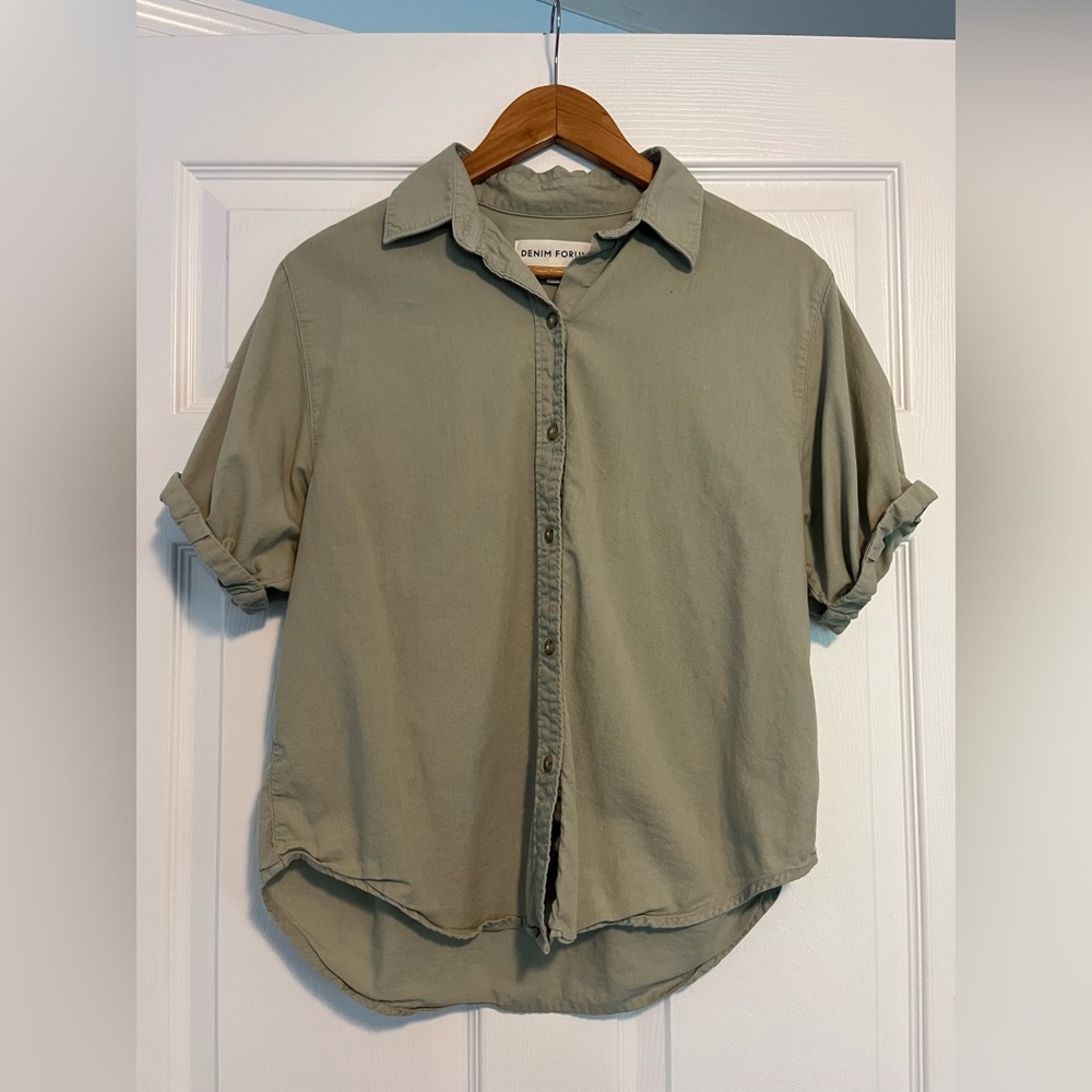 Denim Forum Green Casual Button Down Shirt